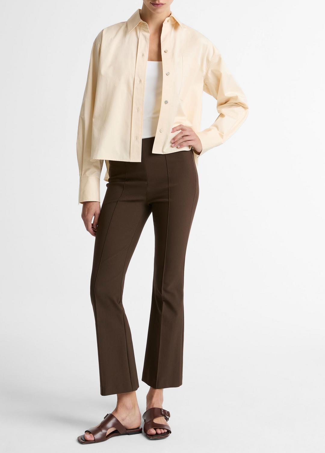 VINCE Cotton Cropped Button-Front Shirt  in Long Sleeve