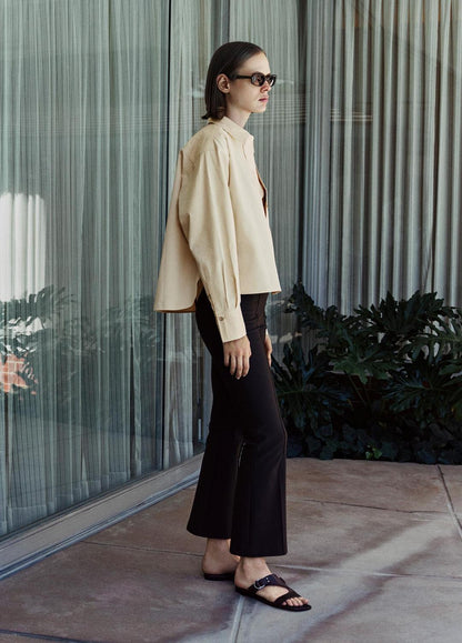 VINCE Cotton Cropped Button-Front Shirt  in Long Sleeve