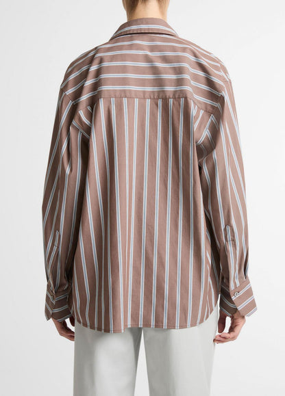 VINCE Striped Cotton-Blend Button-Front Shirt in Long Sleeve