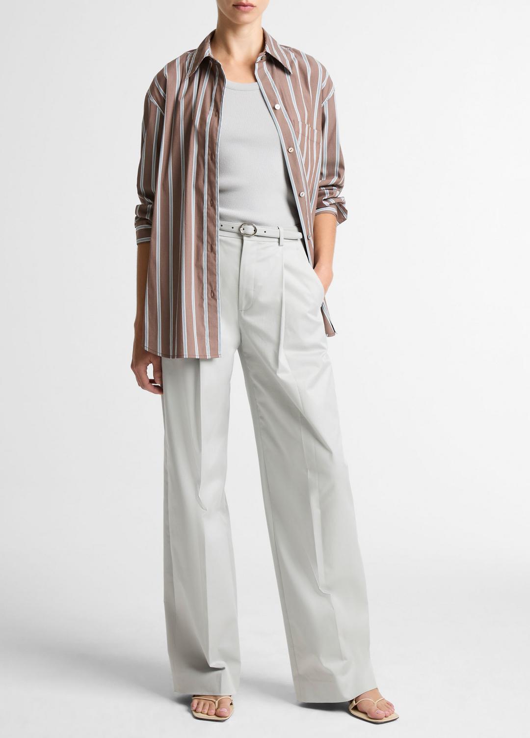 VINCE Striped Cotton-Blend Button-Front Shirt in Long Sleeve