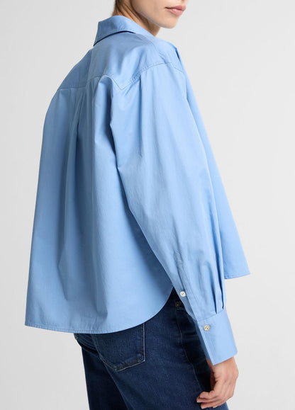 VINCE Cotton Cropped Button-Front Shirt  in Long Sleeve