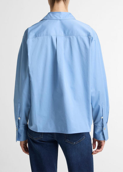 VINCE Cotton Cropped Button-Front Shirt  in Long Sleeve