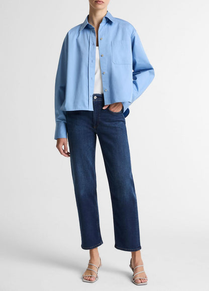 VINCE Cotton Cropped Button-Front Shirt  in Long Sleeve