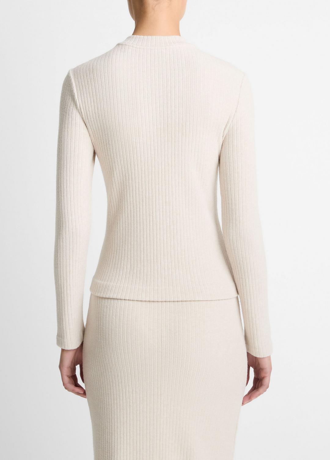VINCE Cozy Rib High V-Neck Top in Long Sleeve
