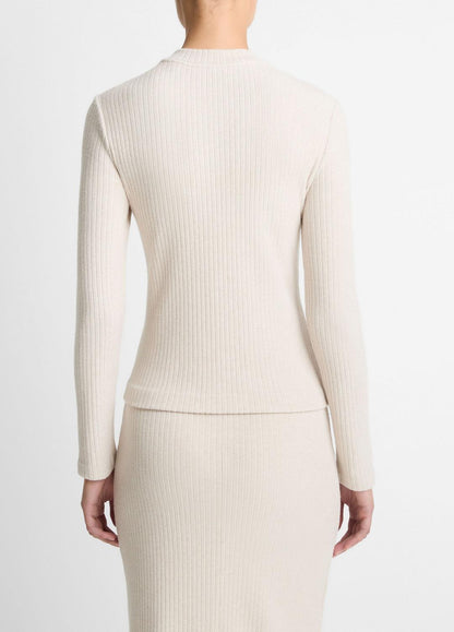 VINCE Cozy Rib High V-Neck Top in Long Sleeve