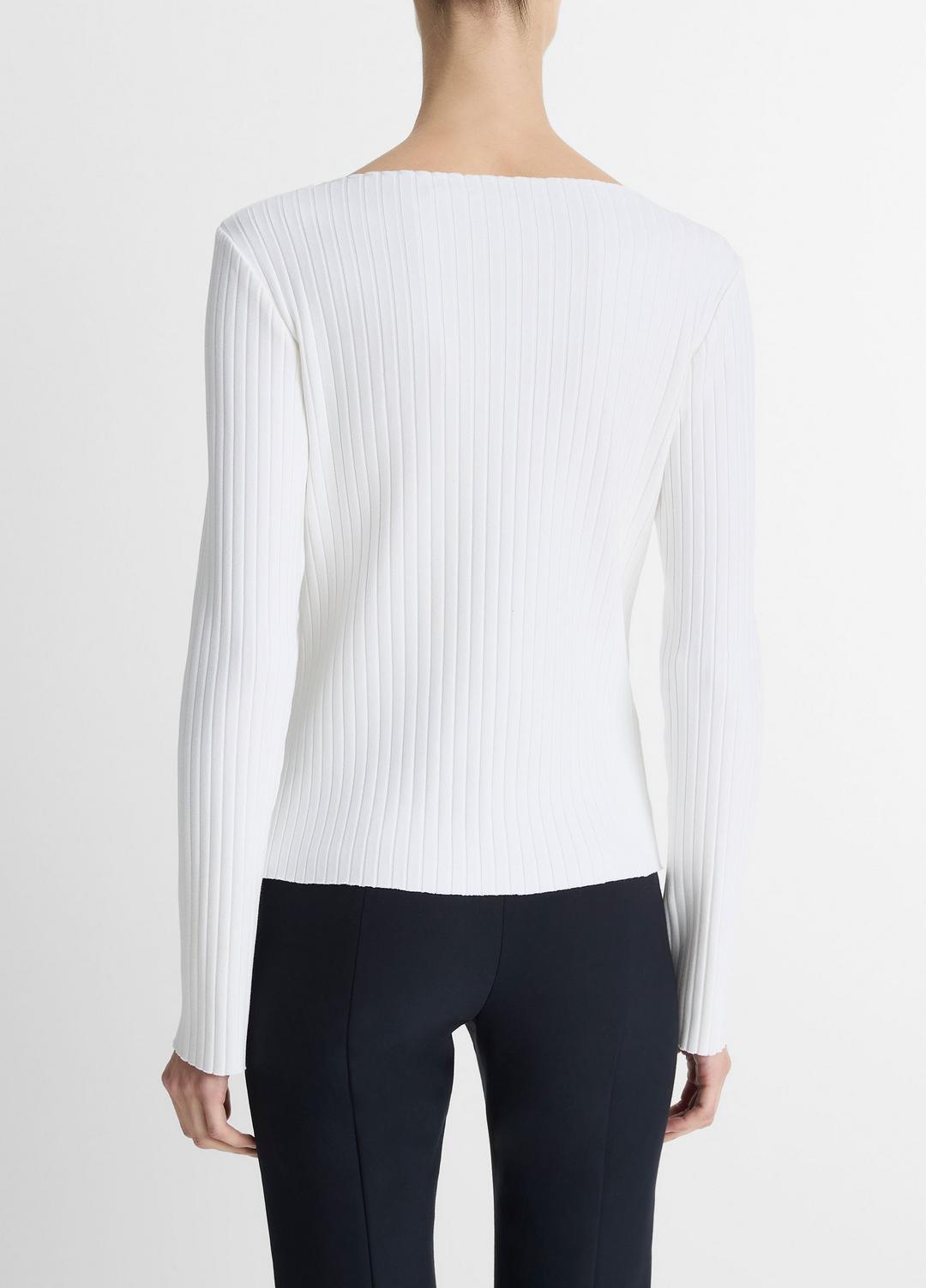 VINCE Ribbed Cotton-Blend Slash-Neck Long-Sleeve Top in Long Sleeve