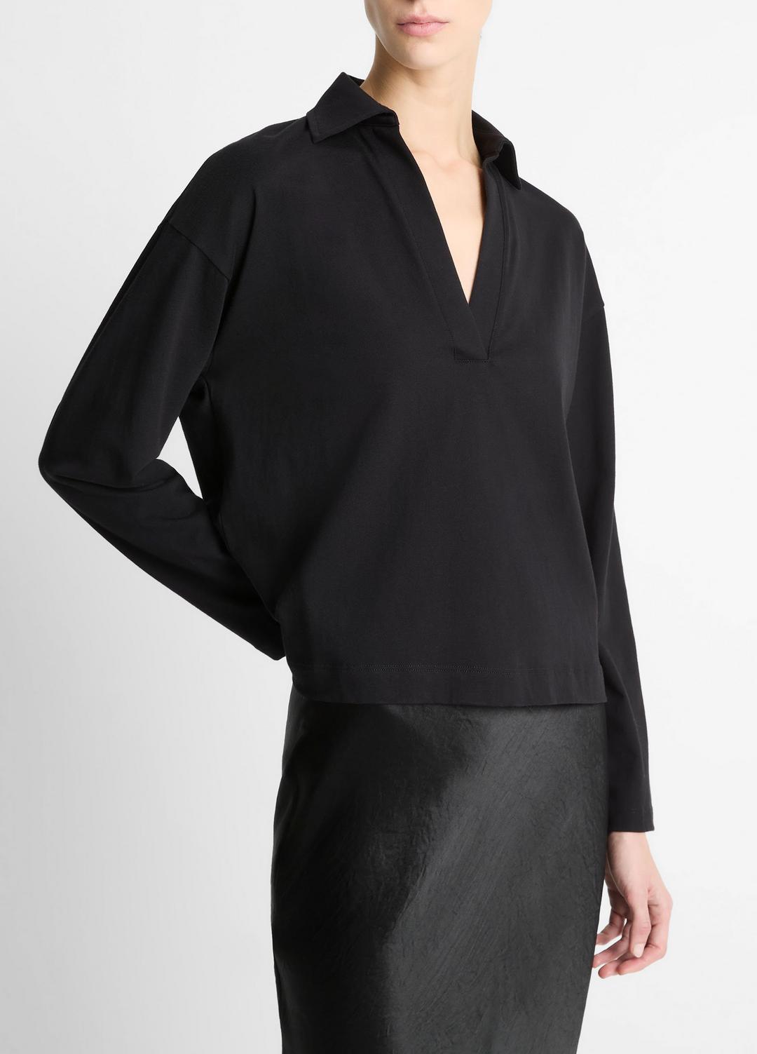 VINCE Easy Pima Cotton Long-Sleeve Polo Shirt in Long Sleeve