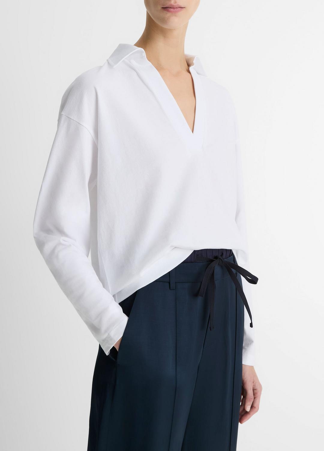 VINCE Easy Pima Cotton Long-Sleeve Polo Shirt in Long Sleeve