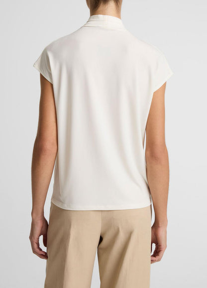 VINCE Twist-Neck Matte Jersey Cap-Sleeve Top  in Short Sleeve