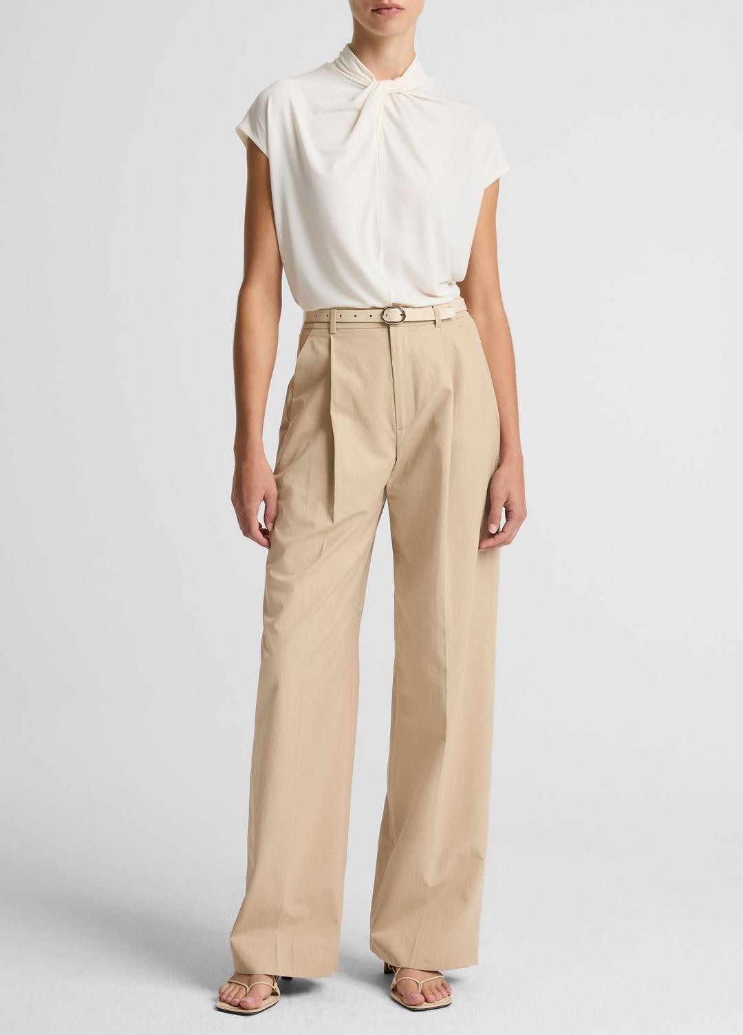 VINCE Twist-Neck Matte Jersey Cap-Sleeve Top  in Short Sleeve