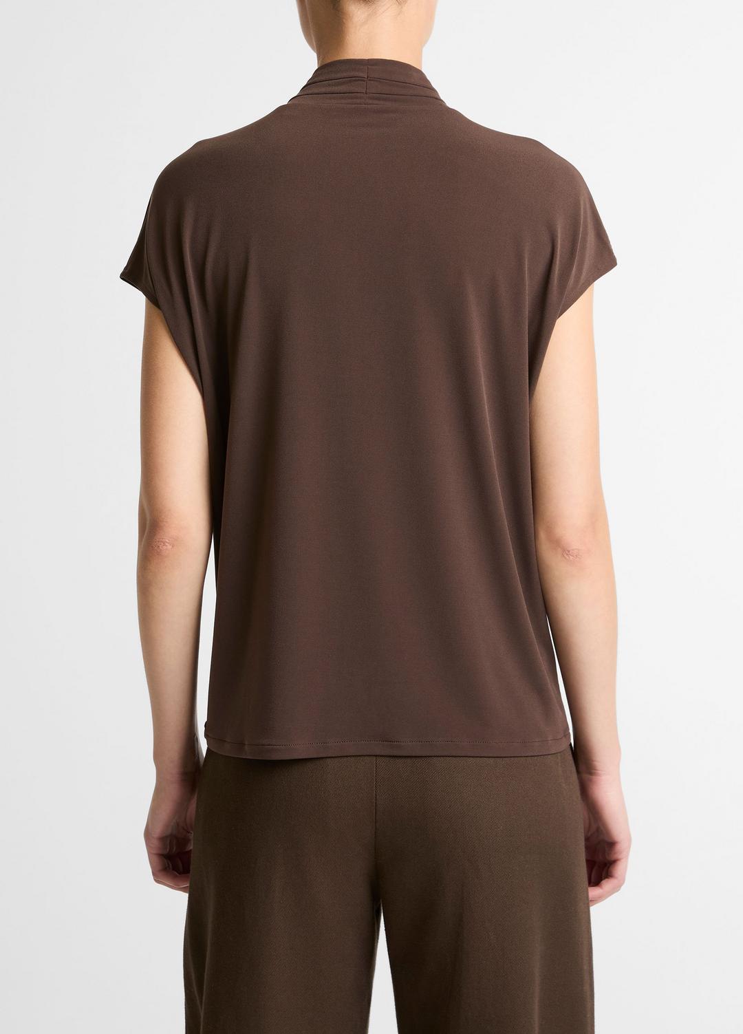 VINCE Twist-Neck Matte Jersey Cap-Sleeve Top  in Short Sleeve
