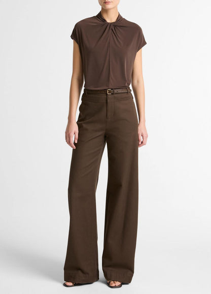 VINCE Twist-Neck Matte Jersey Cap-Sleeve Top  in Short Sleeve