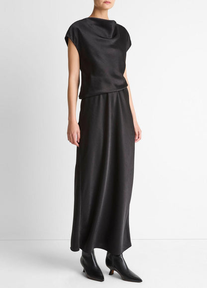 VINCE Draped Satin Cowl-Neck Dress in Dresses