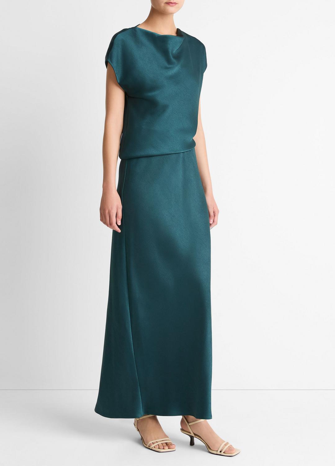 VINCE Draped Satin Cowl-Neck Dress in Dresses
