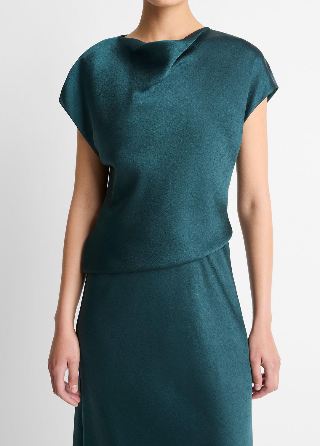 VINCE Draped Satin Cowl-Neck Dress in Dresses