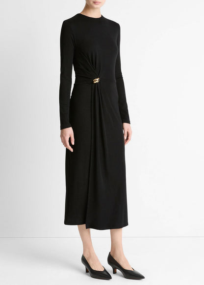 VINCE Cinched-Waist Wool-Blend Long-Sleeve Dress in Dresses