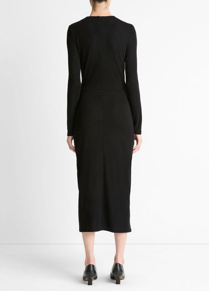 VINCE Cinched-Waist Wool-Blend Long-Sleeve Dress in Dresses