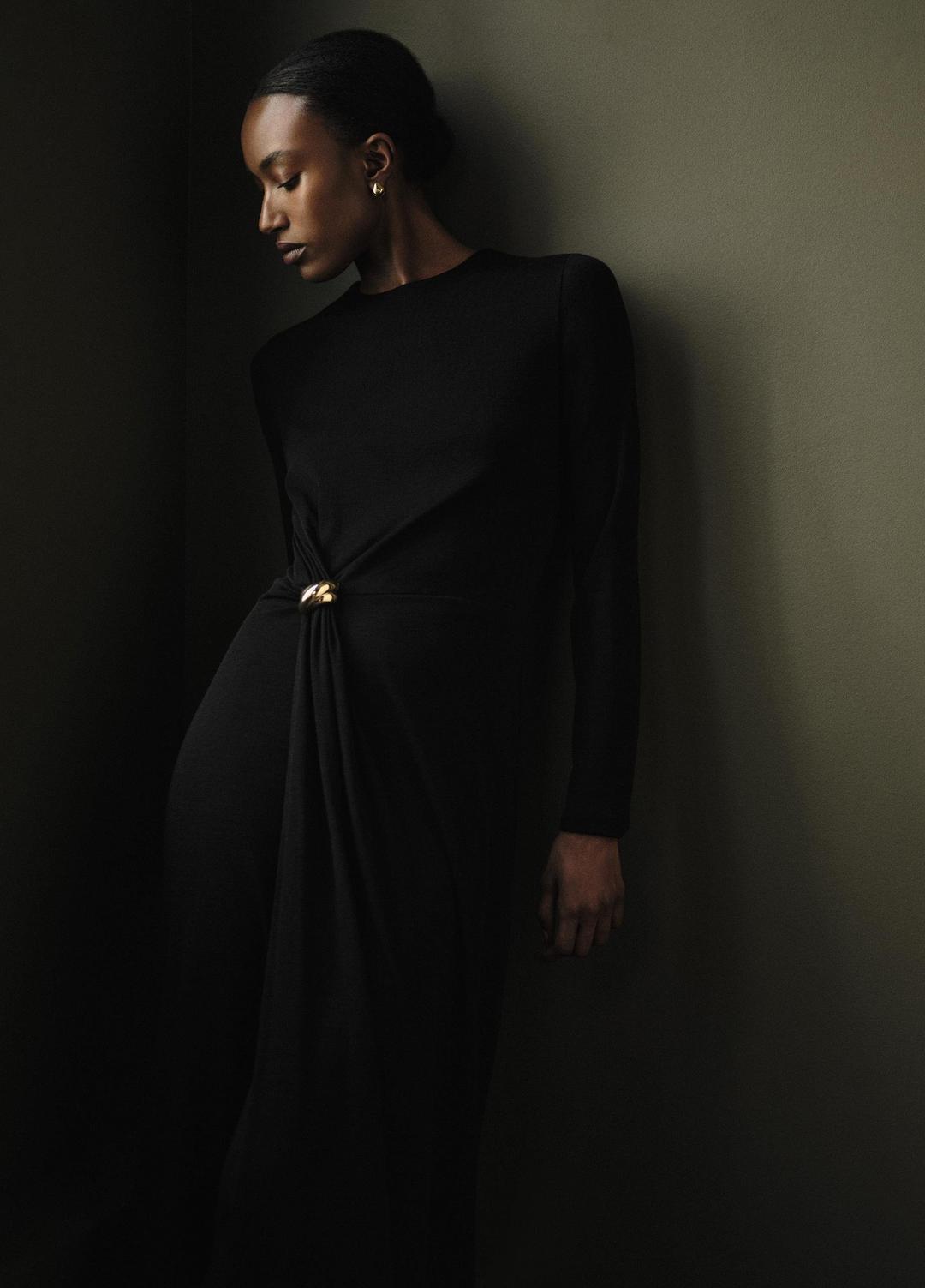 VINCE Cinched-Waist Wool-Blend Long-Sleeve Dress in Dresses