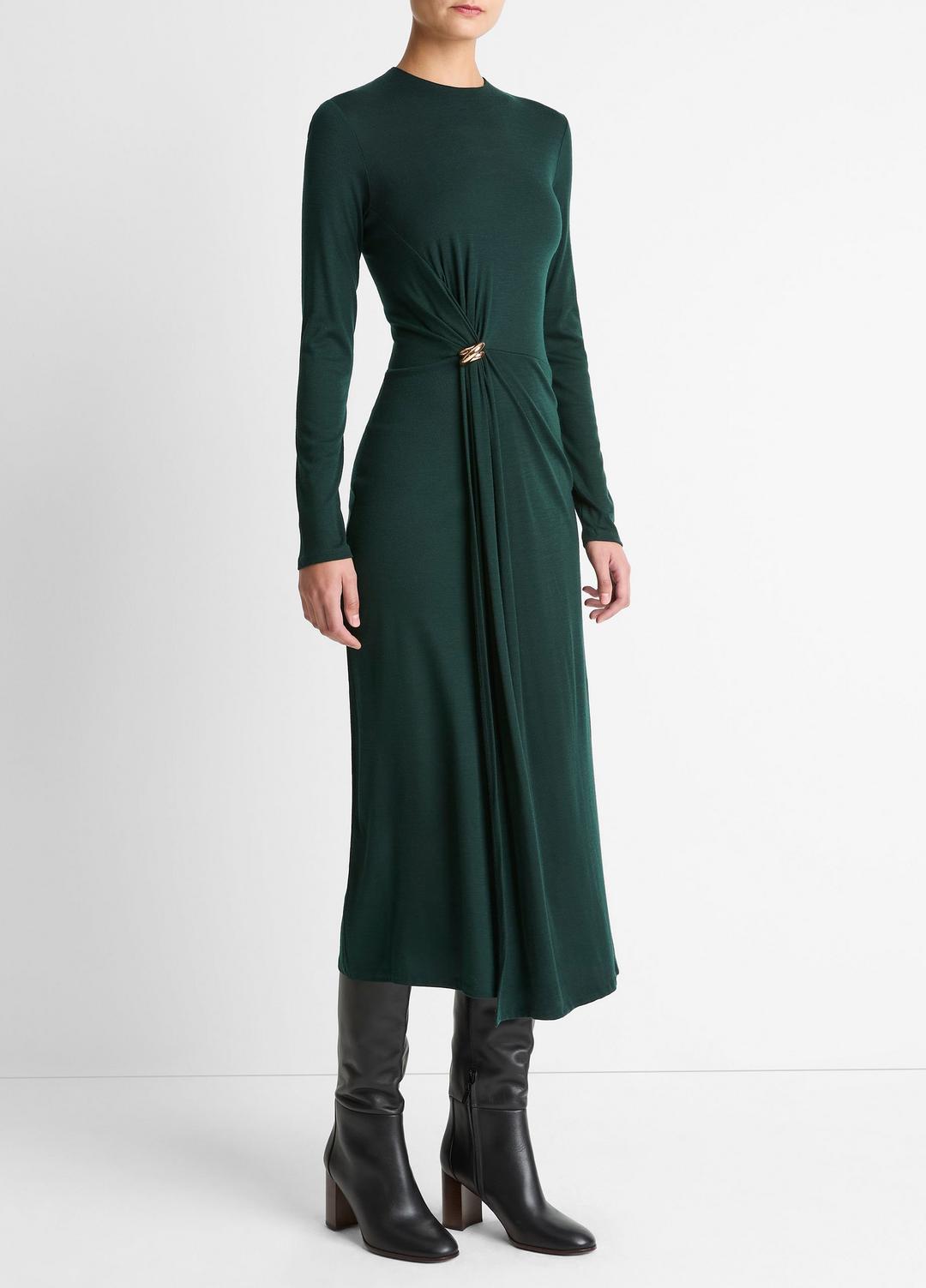 VINCE Cinched-Waist Wool-Blend Long-Sleeve Dress in Dresses