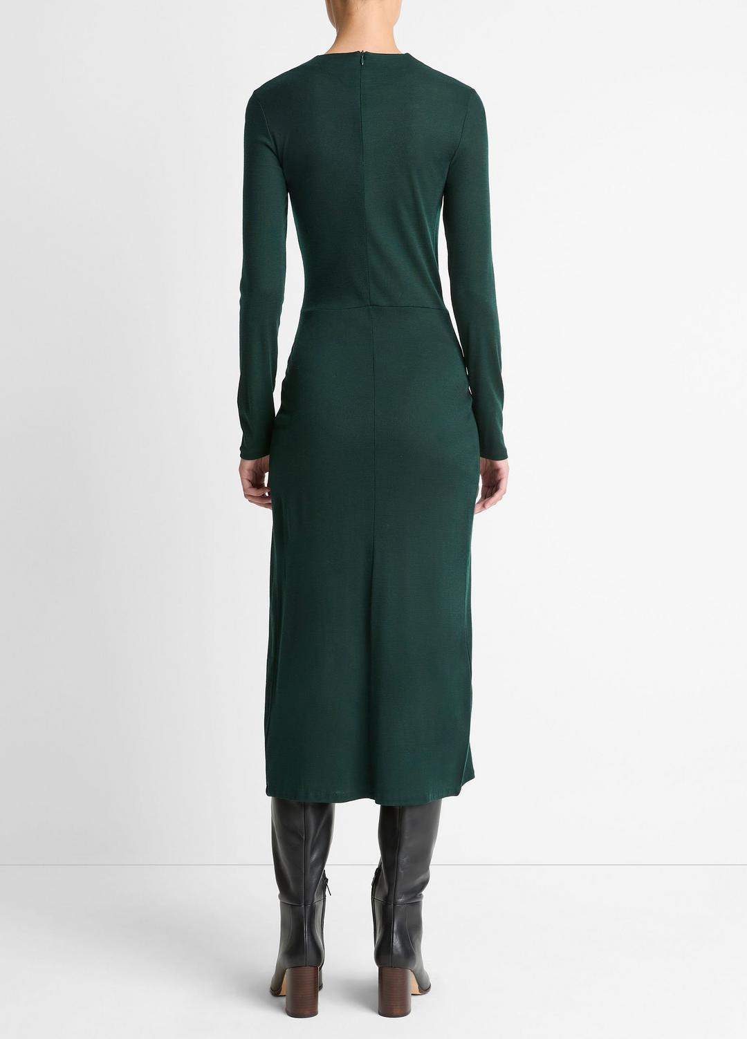VINCE Cinched-Waist Wool-Blend Long-Sleeve Dress in Dresses