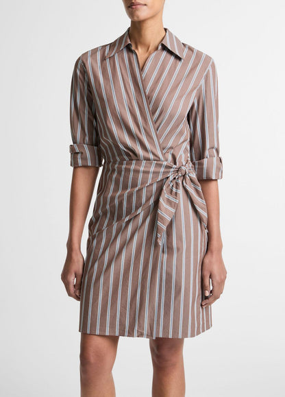 VINCE Striped Cotton-Blend Wrap Dress in Dresses