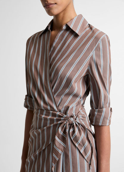 VINCE Striped Cotton-Blend Wrap Dress in Dresses