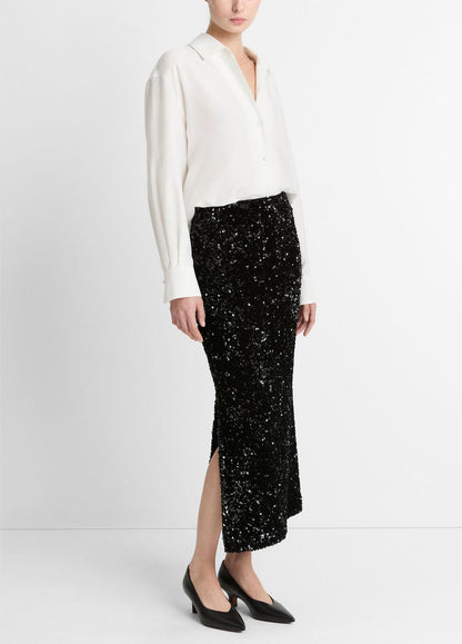 VINCE Sequined Velvet Column Skirt in Skirts