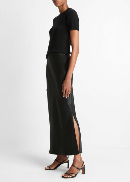 VINCE Satin Side-Slit Slip Skirt in Skirts