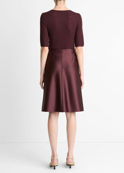 VINCE Satin A-Line Knee Skirt in Skirts