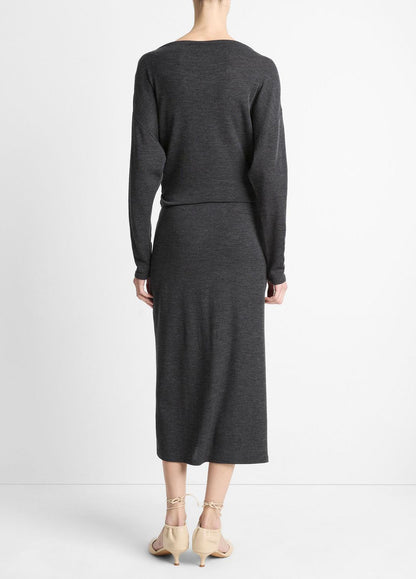 VINCE Draped-Waist Wool-Blend Midi Skirt in Skirts
