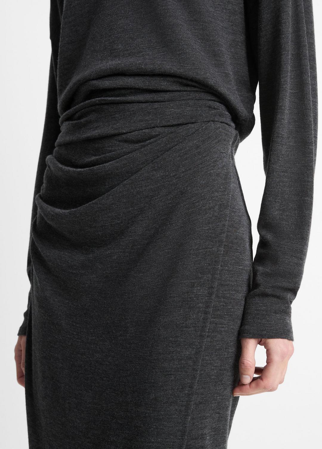 VINCE Draped-Waist Wool-Blend Midi Skirt in Skirts
