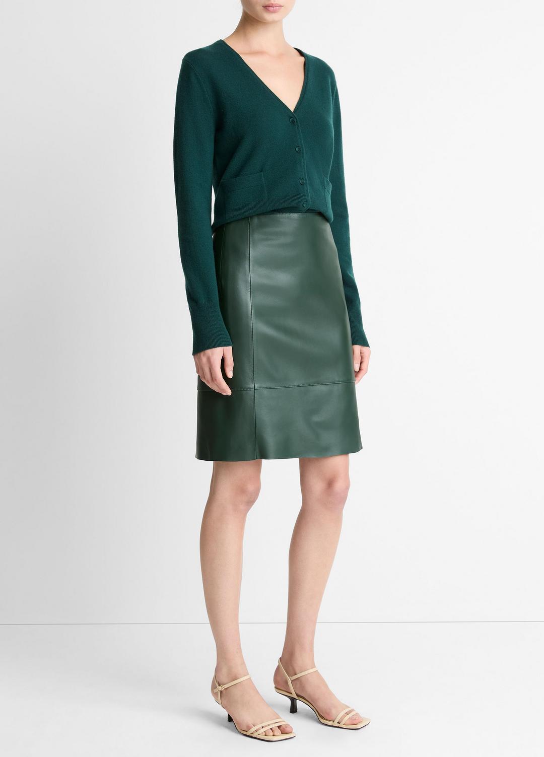 VINCE Leather Flared Knee Skirt in Skirts