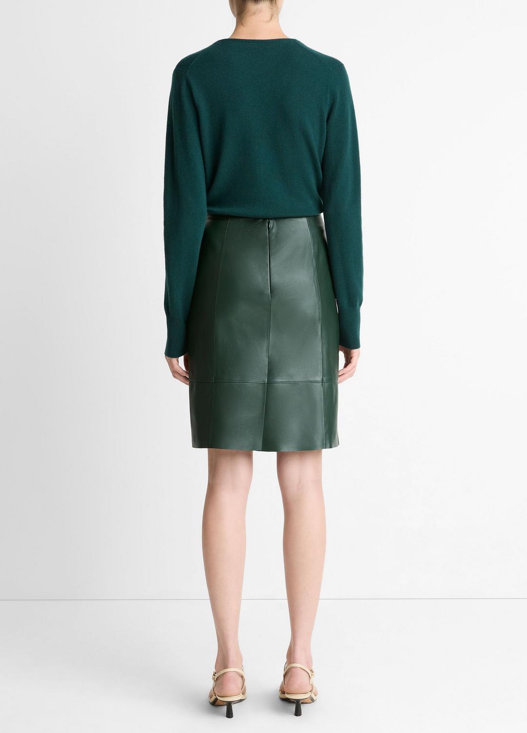 VINCE Leather Flared Knee Skirt in Skirts