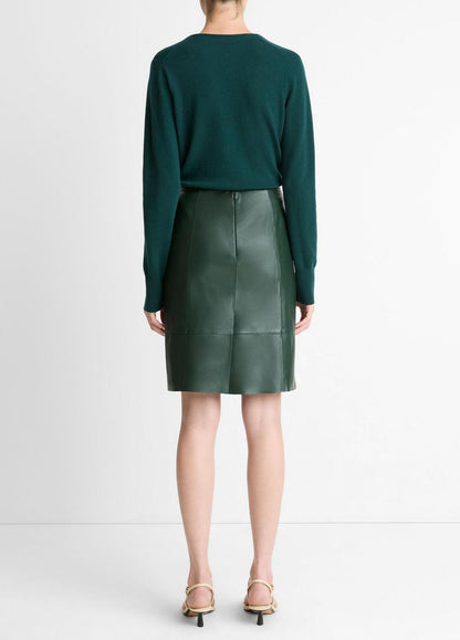 VINCE Leather Flared Knee Skirt in Skirts