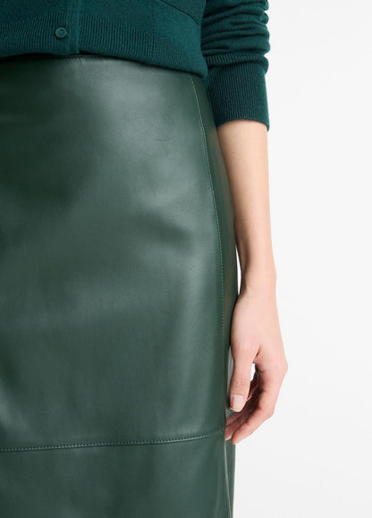 VINCE Leather Flared Knee Skirt in Skirts