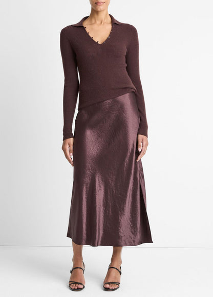 VINCE Satin Side-Slit Slip Skirt in Skirts