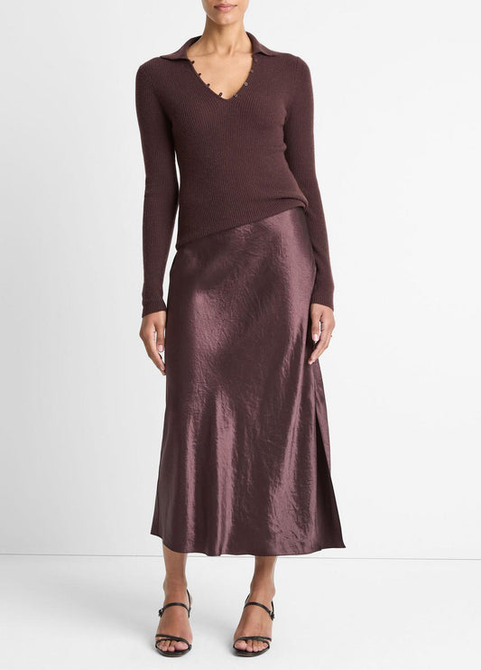 VINCE Satin Side-Slit Slip Skirt in Skirts