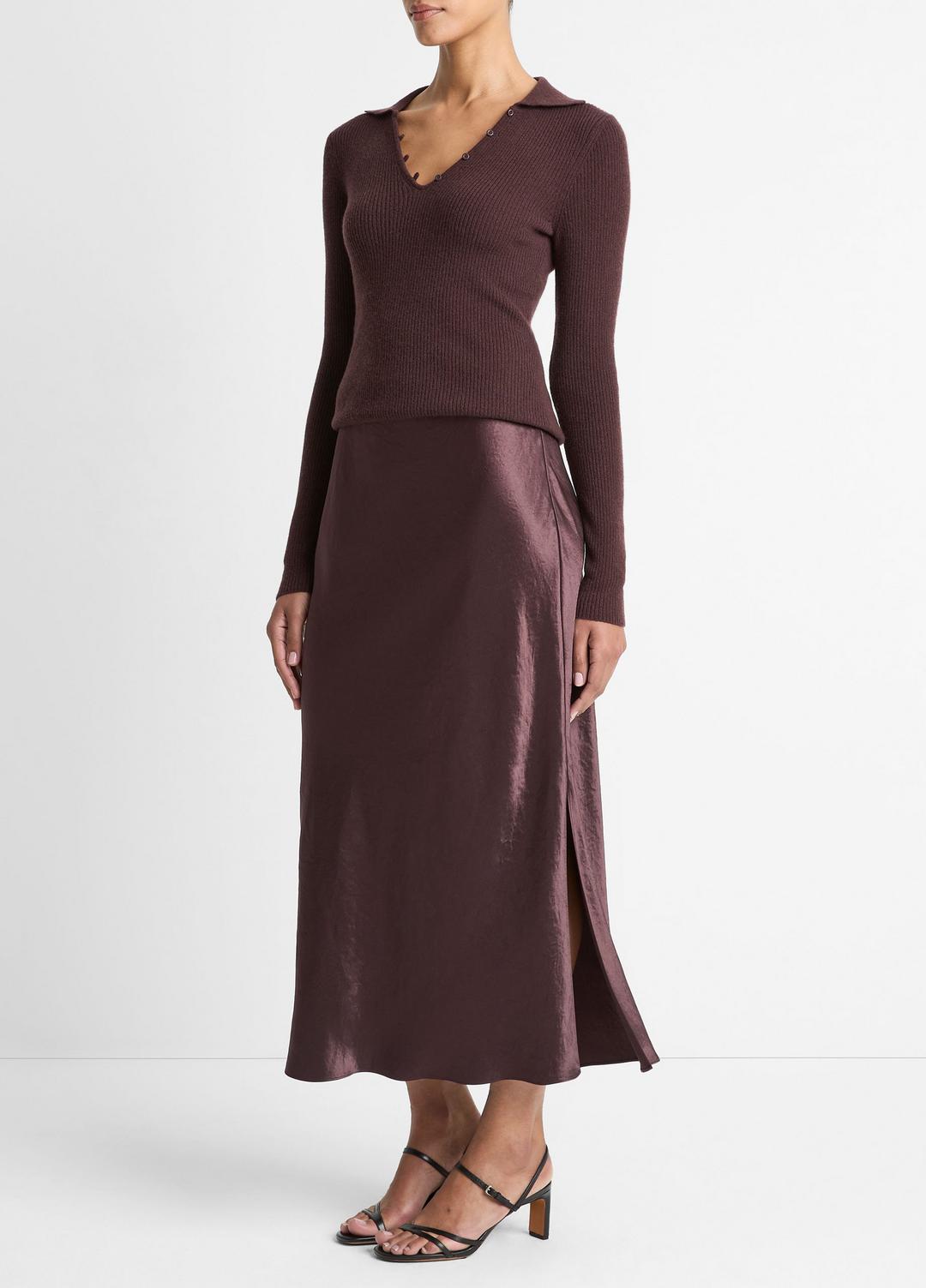 VINCE Satin Side-Slit Slip Skirt in Skirts