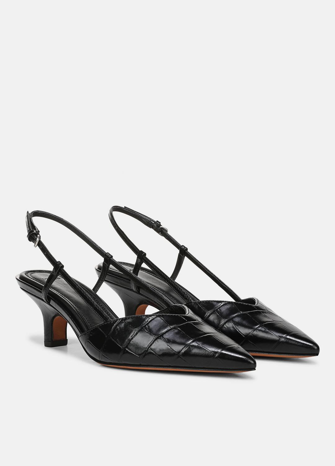 VINCE Levvy Croc-Embossed Leather Slingback Heel in Heels
