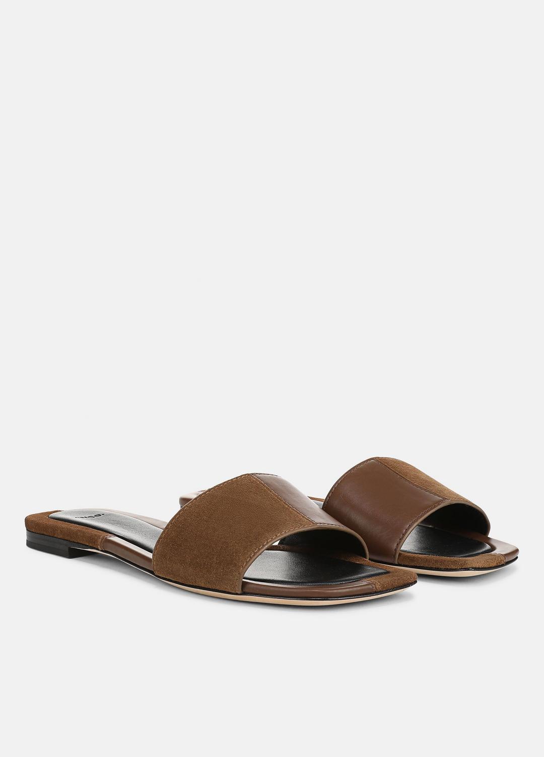 VINCE Valeria Leather & Suede Slide Sandal in Sandals