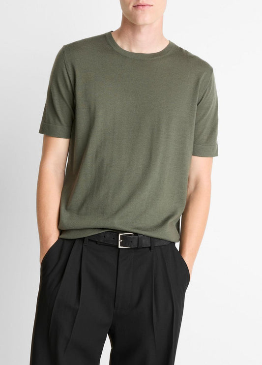 VINCE Featherweight Merino Wool-Cashmere Short-Sleeve Sweater in Short Sleeve