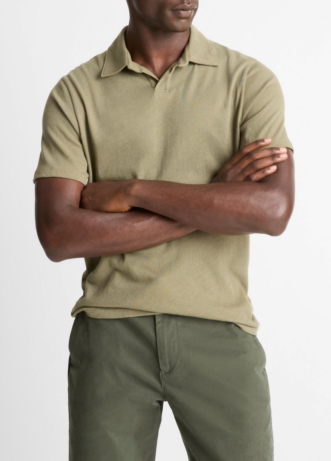 VINCE Cotton Johnny-Collar Polo Shirt in Henleys & Polos
