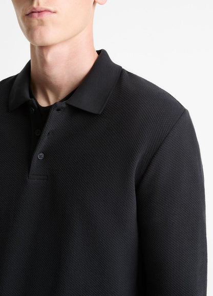 VINCE Basket-Weave Cotton Long-Sleeve Polo Shirt in Henleys & Polos