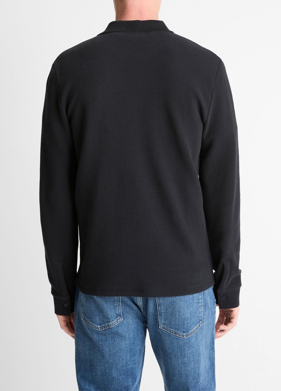 VINCE Basket-Weave Cotton Long-Sleeve Polo Shirt in Henleys & Polos