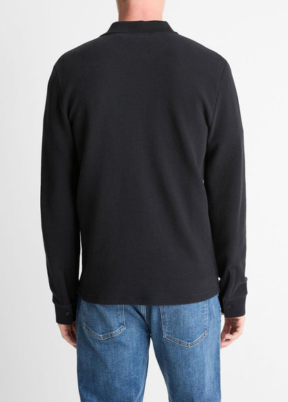 VINCE Basket-Weave Cotton Long-Sleeve Polo Shirt in Henleys & Polos