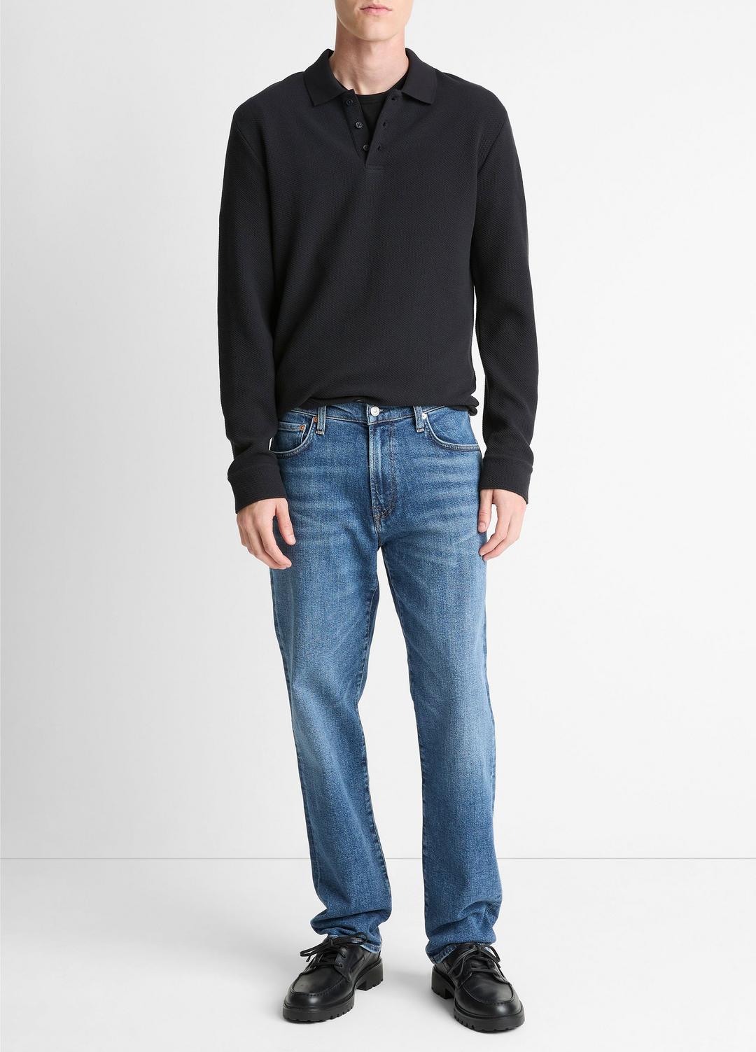 VINCE Basket-Weave Cotton Long-Sleeve Polo Shirt in Henleys & Polos