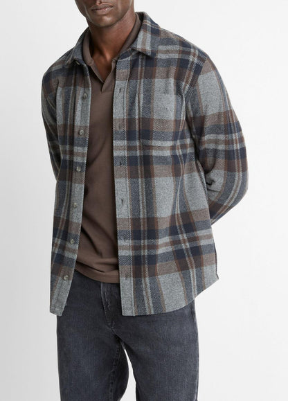VINCE Plaid Cotton-Blend Shirt Jacket in Shirt Jackets
