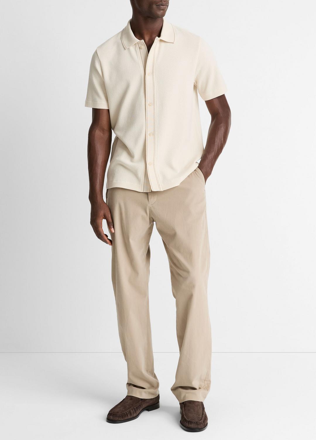 VINCE Jacquard-Knit Cotton Short-Sleeve Button-Front Shirt in Short Sleeve