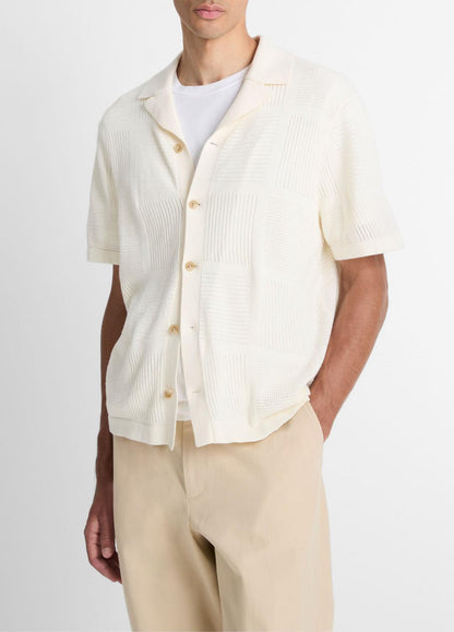 VINCE Patchwork Pointelle Short-Sleeve Shirt in Short Sleeve
