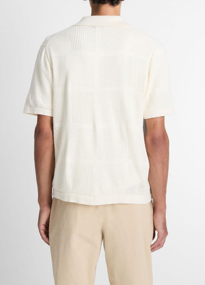 VINCE Patchwork Pointelle Short-Sleeve Shirt in Short Sleeve